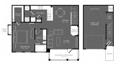 One Bed One Bath Floor Plan at Mansions Woodland, Conroe, Texas